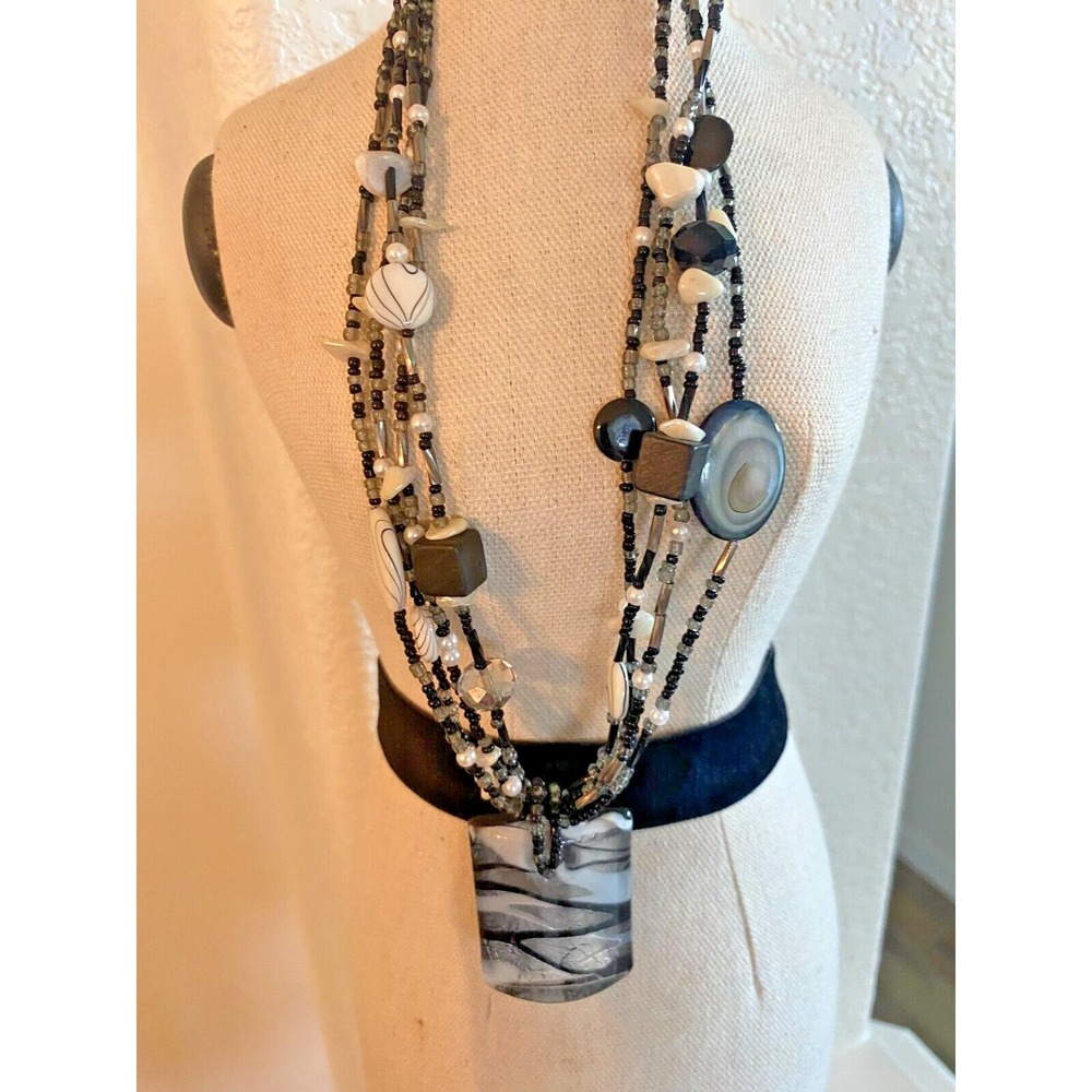 Women's Fashion Beaded Black White‎ Gray Necklace Jewelry New 20 inch by CG
